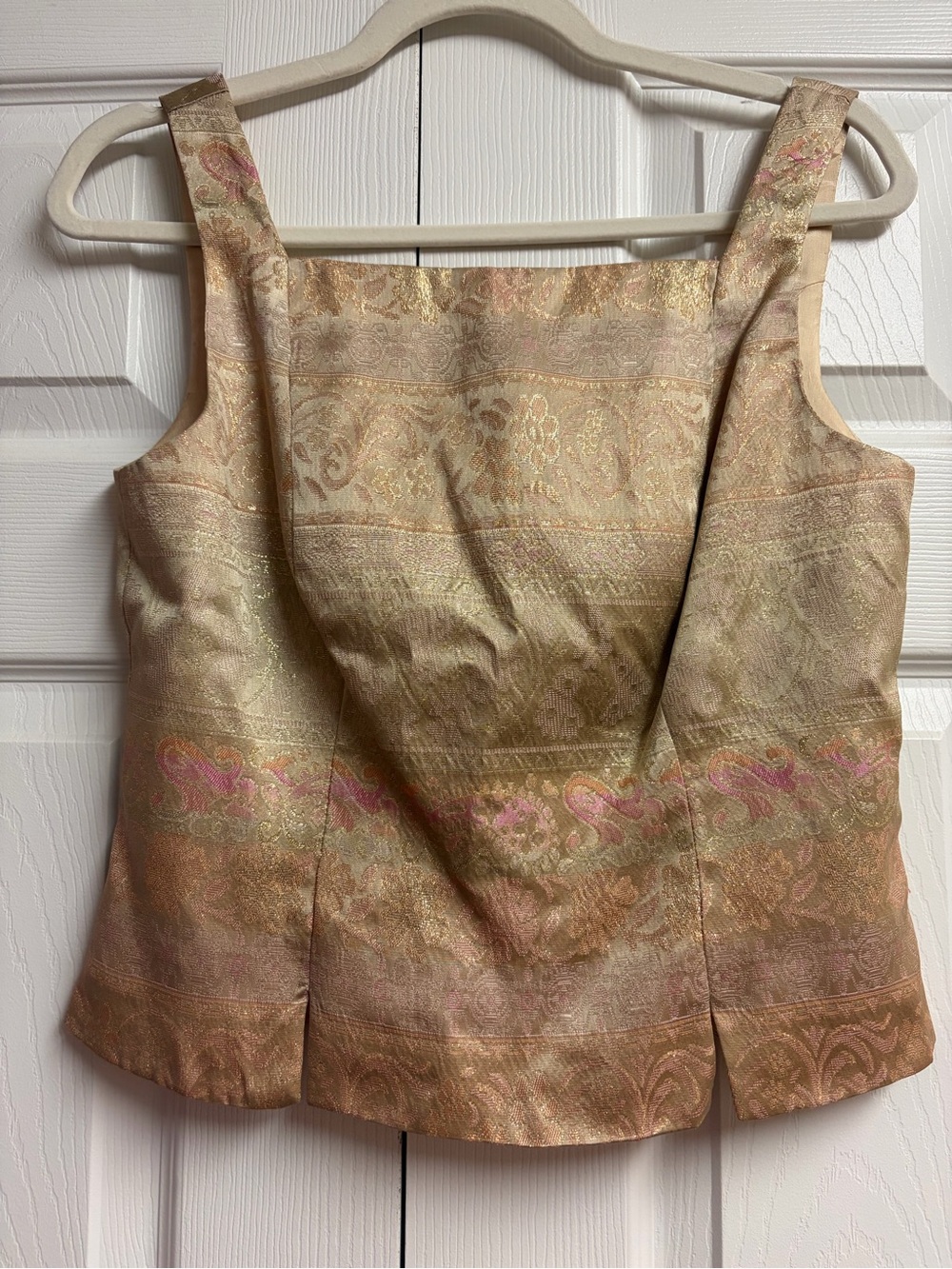 Gold Square-Neck Top with pink accent pattern